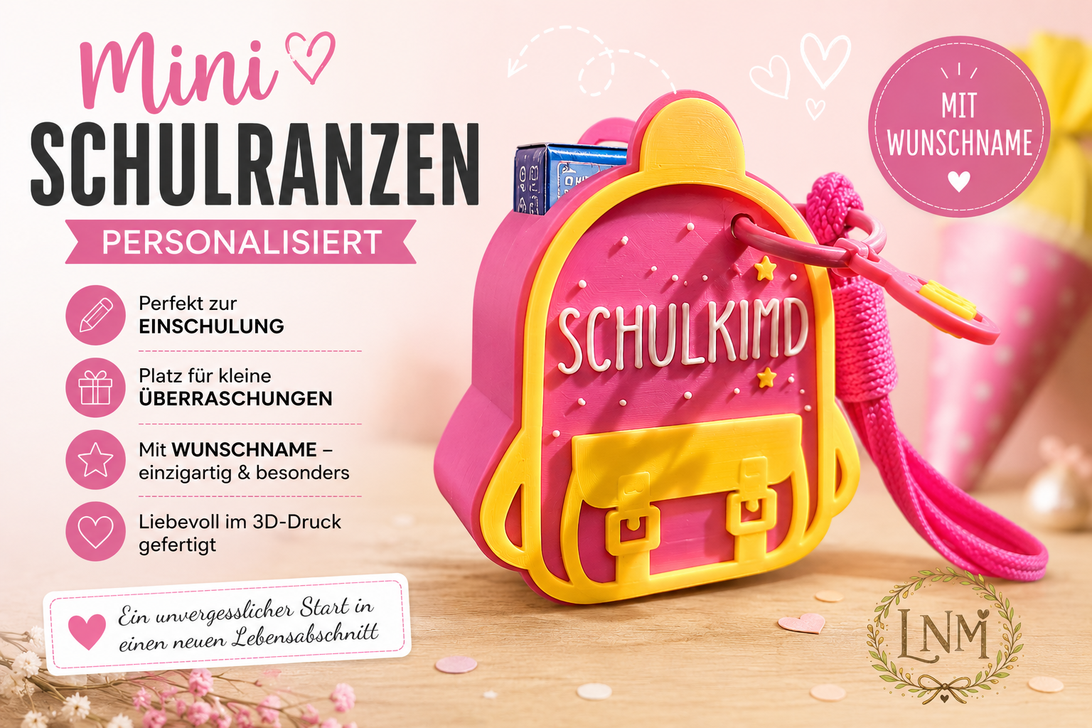 🎒 Mini-Schulranzen – personalisierbar mit Wunschname - Einschulung 🎒